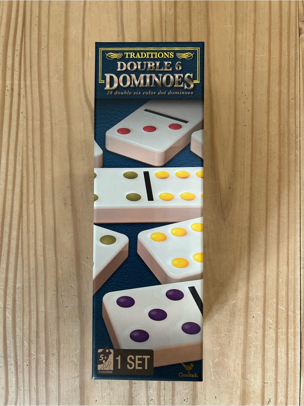 Traditions Double 6 Dominoes Set - White Tiles with Multicolor Dots LIKE NEW